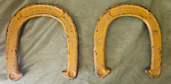 Set of 4 Vintage ROYAL ST. PIERRE Blue & Yellow Forged Steel Horseshoes