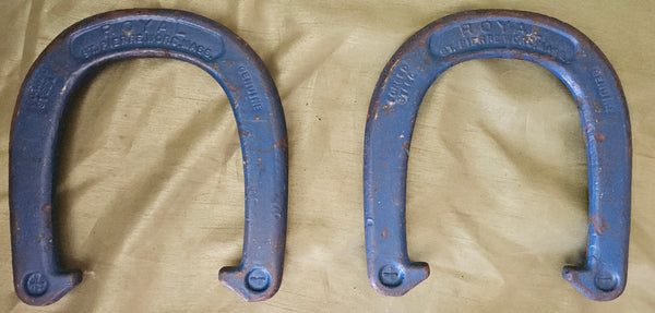 Set of 4 Vintage ROYAL ST. PIERRE Blue & Yellow Forged Steel Horseshoes
