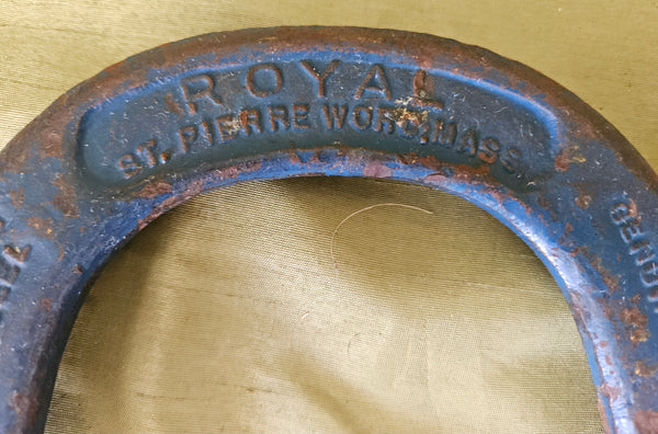 Set of 4 Vintage ROYAL ST. PIERRE Blue & Yellow Forged Steel Horseshoes