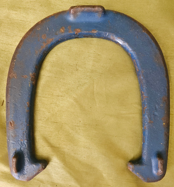 Set of 4 Vintage ROYAL ST. PIERRE Blue & Yellow Forged Steel Horseshoes