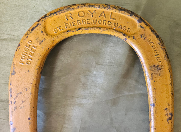 Set of 4 Vintage ROYAL ST. PIERRE Blue & Yellow Forged Steel Horseshoes