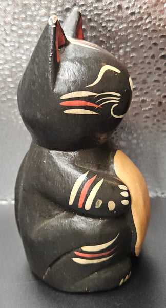 Japanese Black 4" Wood Lucky Cat (READ DETAILS)