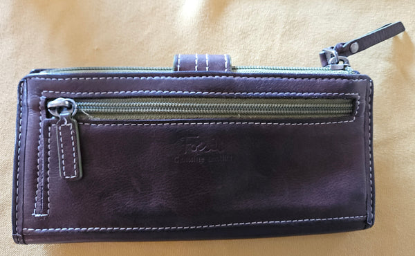 FOSSIL Brown Leather Full Size Wallet w/ Green Stitching