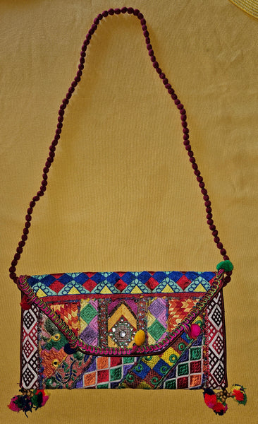Vibrant Handcrafted Banjara Bohemian Pom Pom Patchwork Purse