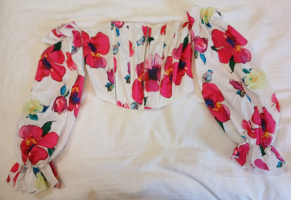 Large CBR Brand New Floral Zip-Up Back Crop Top