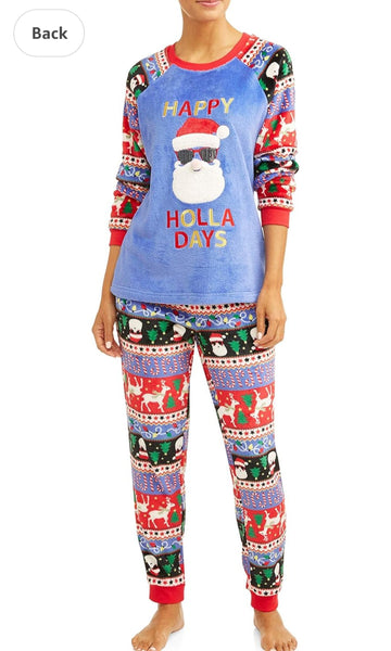 Women's Small 4-Pc Happy Holla Days Cool Santa Christmas Pajama Set