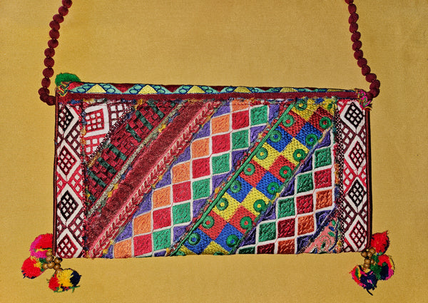Vibrant Handcrafted Banjara Bohemian Pom Pom Patchwork Purse