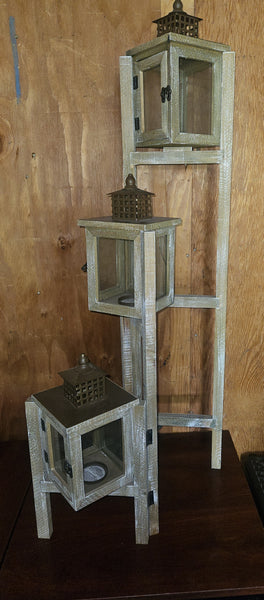 Unique Triple Tower Wood Folding Home Decor Lantern Stand