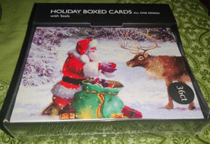 Brand New PINECONE Santa Feeding Reindeer 36 Count Christmas Boxed Cards W/ Seals