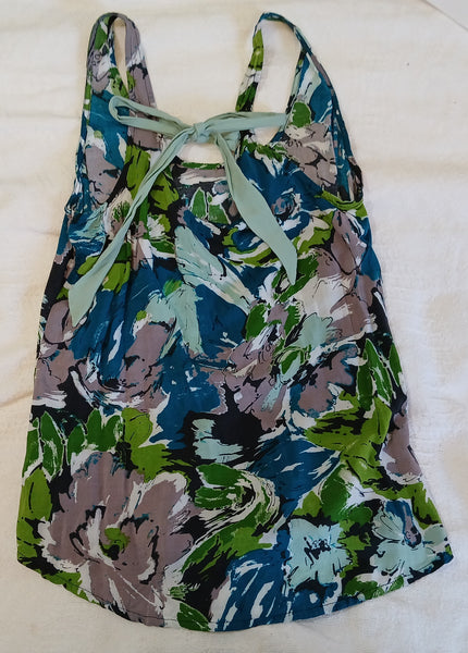 XS OLD NAVY Brown, Green, and Blue Floral Tank Top w/ Back Bow