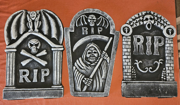 Lot of 5 Foam Halloween Decorative Black & White Tombstones