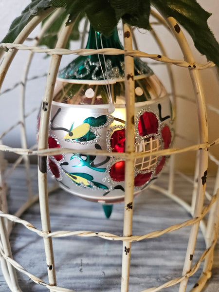 Red & Silver Hanging Ball Ornament Christmas Bird Cage