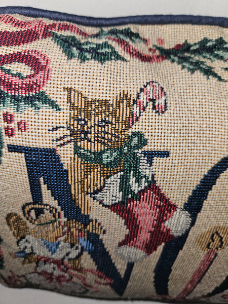 Vintage 12" x 17" Needlepoint Noel Throw Pillow