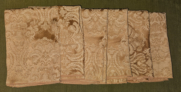 Set of 6 Gold Damask Fabric Dinner Napkins