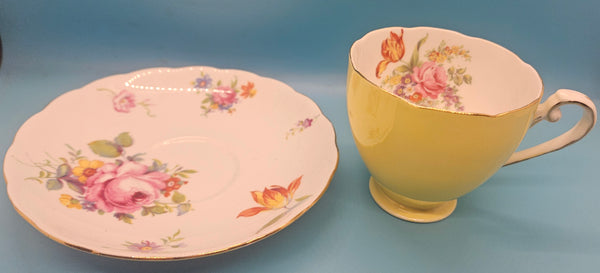 Yellow Floral YE OLD ENGLISH GROSVENOR Bone China Vintage English Tea Cup & Saucer