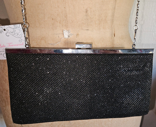 Brand New LULU TOWNSEND Black Sparkle Clutch Purse Evening Bag Formal Elegant