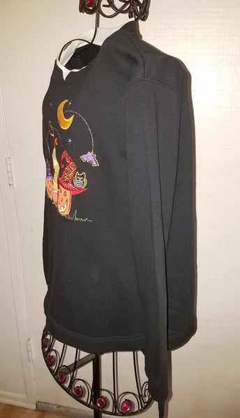 Women's Large Black Triple Pumpkin Halloween Sweatshirt