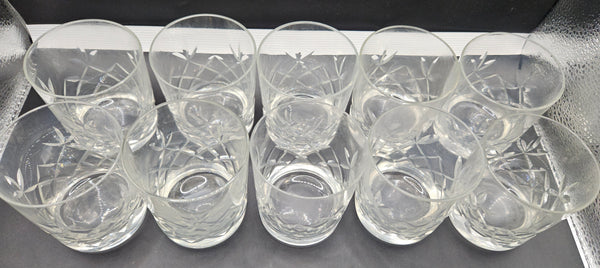 Lot of 14 Vintage Clear Cut Crystal Tumblers & Old Fashion / Juice Glasses