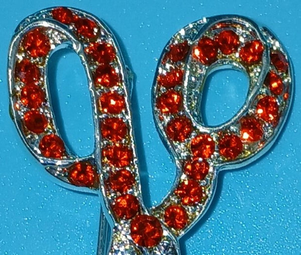 Brand New Red & Silver Rhinestone Scissors Brooch Pin