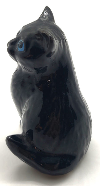 Vintage ELPA Alcobaca Portugal Blue Eyed Black Cat Figurine Statue Feline Decor