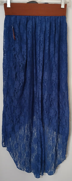 No Boundaries XS Blue Lace High-Low Skirt Brown Belt Western Boho Style Chic