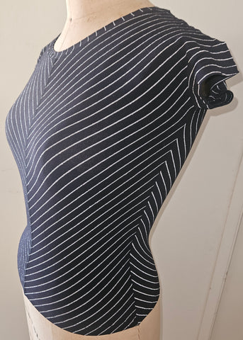 XS Brand New HERING CASUAL Black Stretchy Silver Striped Shirt