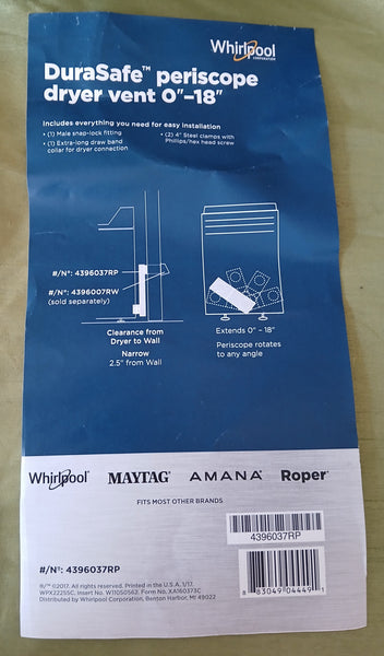 Brand New Whirlpool DuraSafe Periscope Dryer Vent (0"-18")