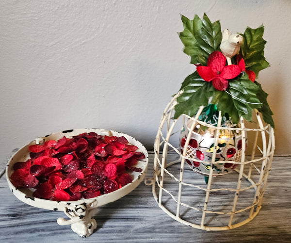 Red & Silver Hanging Ball Ornament Christmas Bird Cage