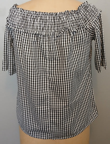 Large SONG OF STYLE Black & White Checkered Off The Shoulder Shirt