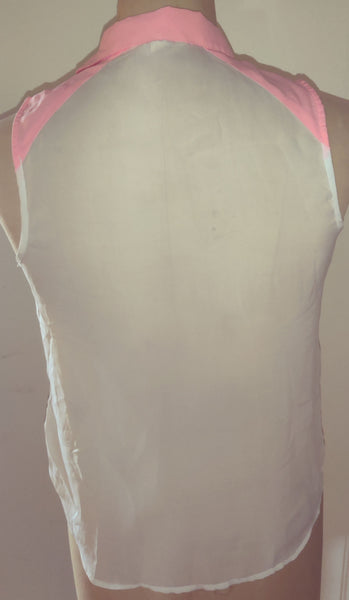 Medium Neon Orange & White Sheer Sleeveless Blouse