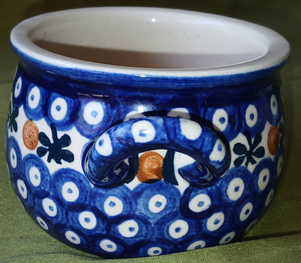Polish Hand Painted Vintage Stoneware Peacock Eye Soup Bowl