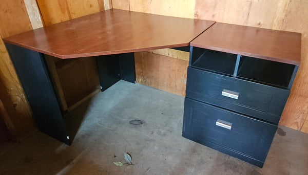 BUSH Black & Brown 3-Pc Corner Desk, Chair & 2-Drawer Filing Cabinet Set