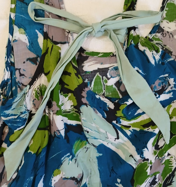 XS OLD NAVY Brown, Green, and Blue Floral Tank Top w/ Back Bow