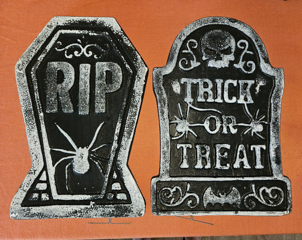 Lot of 5 Foam Halloween Decorative Black & White Tombstones