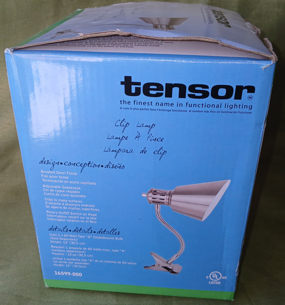 Brand New TENSOR Brushed Silver Steel Clip Desk Lamp Model 16599-000