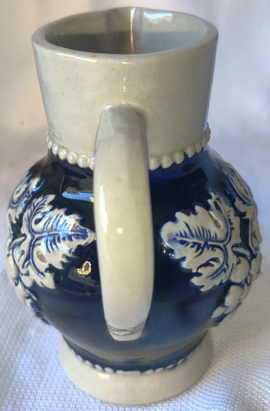 Blue & Gray German Rudesheim Rhein Ceramic Stein Grape Design Pitcher