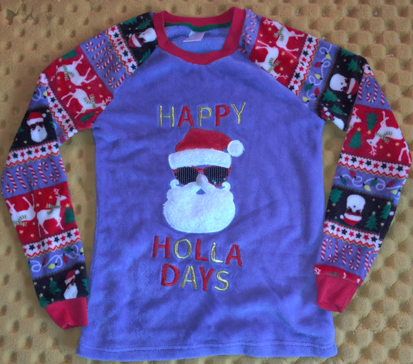 Women's Small 4-Pc Happy Holla Days Cool Santa Christmas Pajama Set