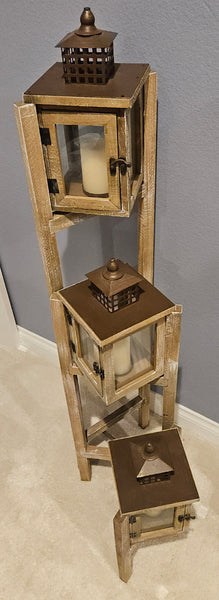 Unique Triple Tower Wood Folding Home Decor Lantern Stand
