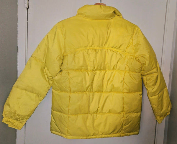 Womens Large Steve Barrys Yellow Double Down Puffer Jacket Warm Winter Coat