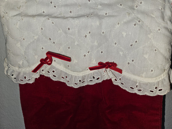Vintage 20" Red & Eyelet White Trim Christmas Stocking