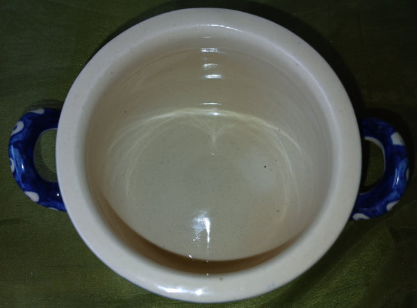 Polish Hand Painted Vintage Stoneware Peacock Eye Soup Bowl