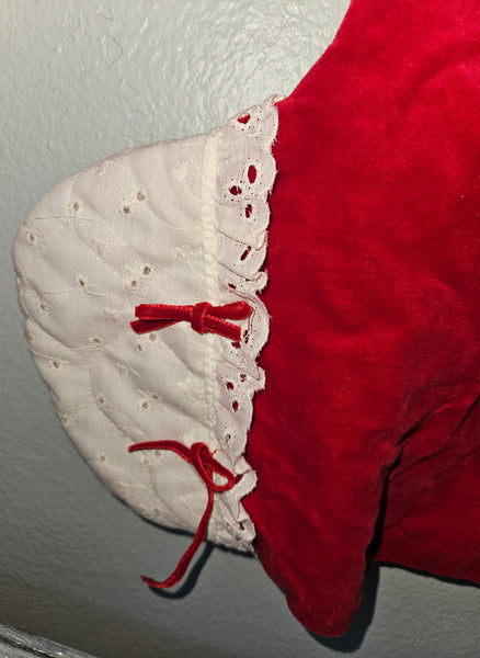 Vintage 20" Red & Eyelet White Trim Christmas Stocking