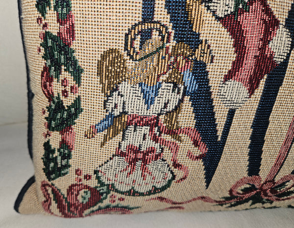 Vintage 12" x 17" Needlepoint Noel Throw Pillow