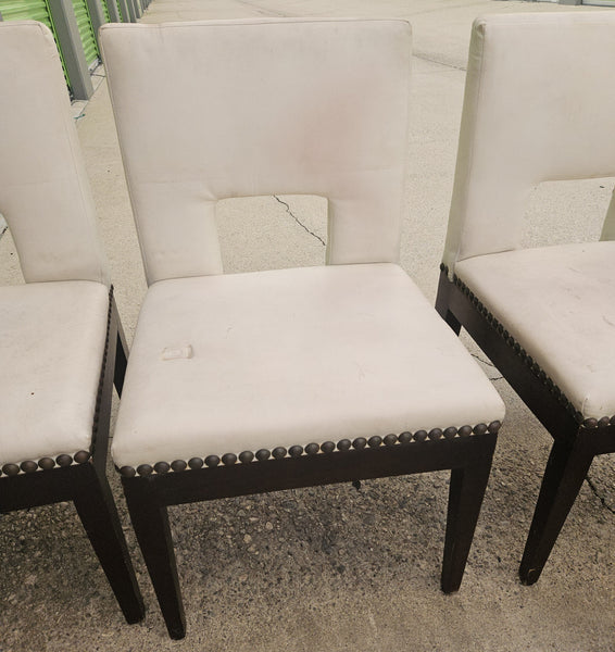 Set of 5 White Leather Dining Room Chairs