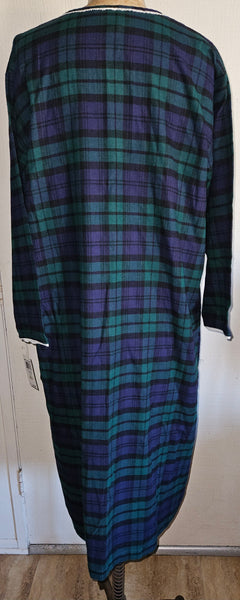 Brand New CHARTER CLUB Large Black Blue Green Plaid Long Sleeve Nightgown Cozy