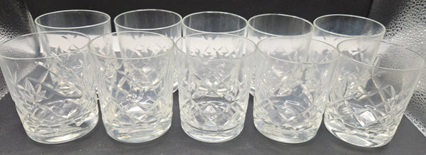 Lot of 14 Vintage Clear Cut Crystal Tumblers & Old Fashion / Juice Glasses