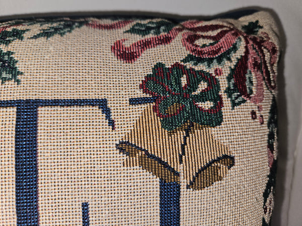 Vintage 12" x 17" Needlepoint Noel Throw Pillow