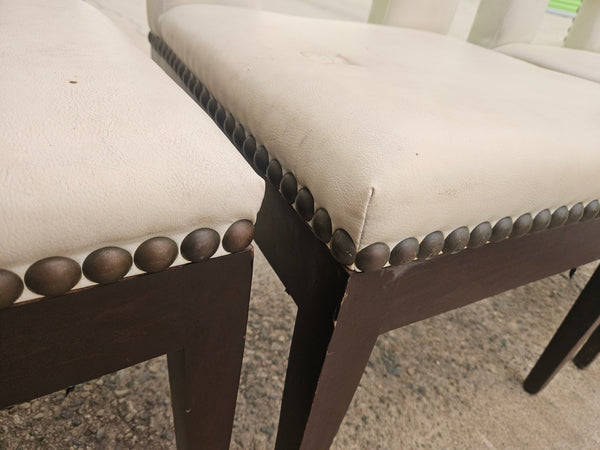 Set of 5 White Leather Dining Room Chairs