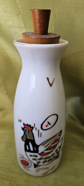 Mid Century Vintage Porcelain Japan Rooster Cruet Oil, Vinegar & Mustard Set