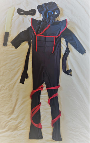 Kid's / Children's Medium Black & Red Ninja Halloween Costume w/ Black Mask & Glow In The Dark Sword